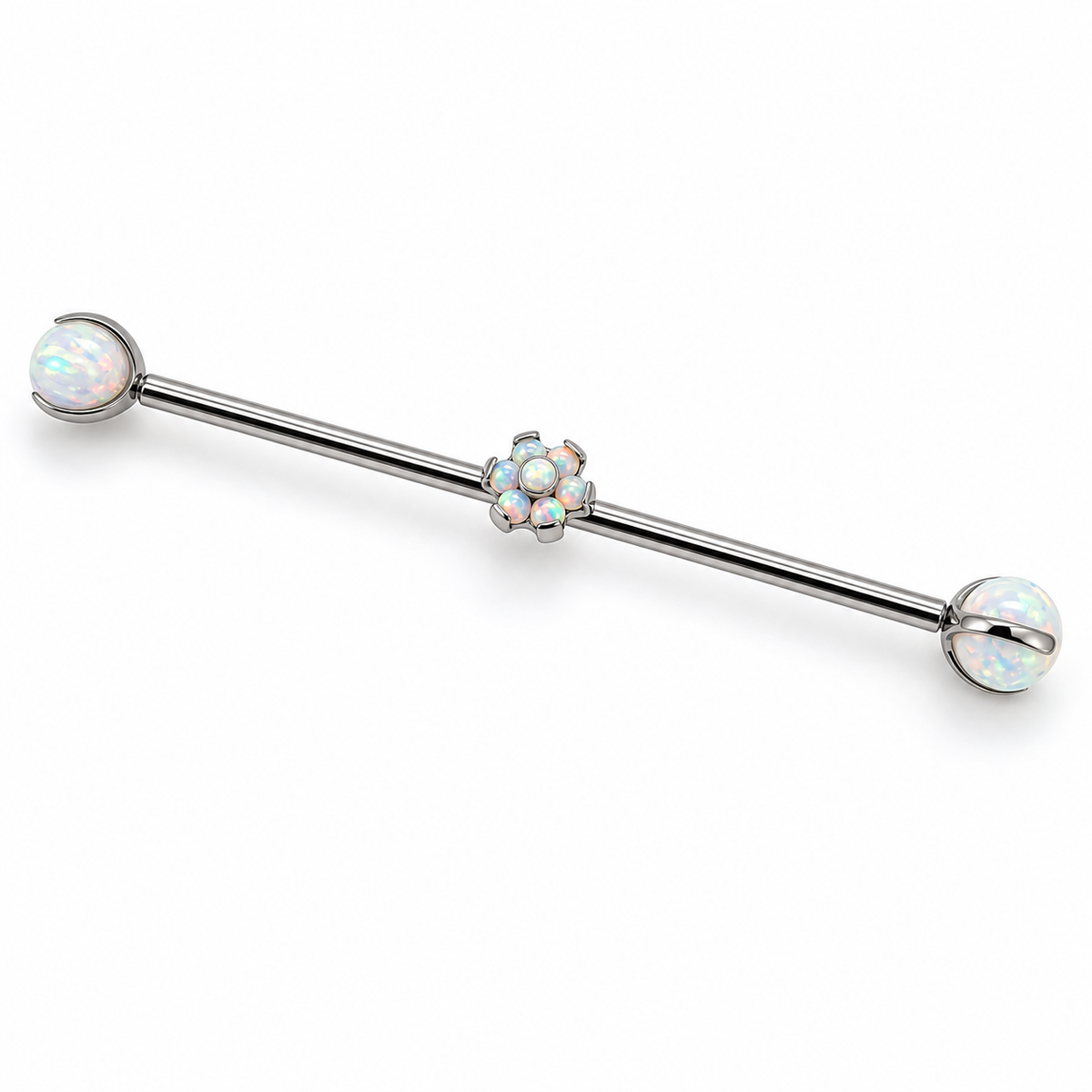 Piercing Barbell Industrial "Opal Flower" Blu / Bianco - Titanio [T024]