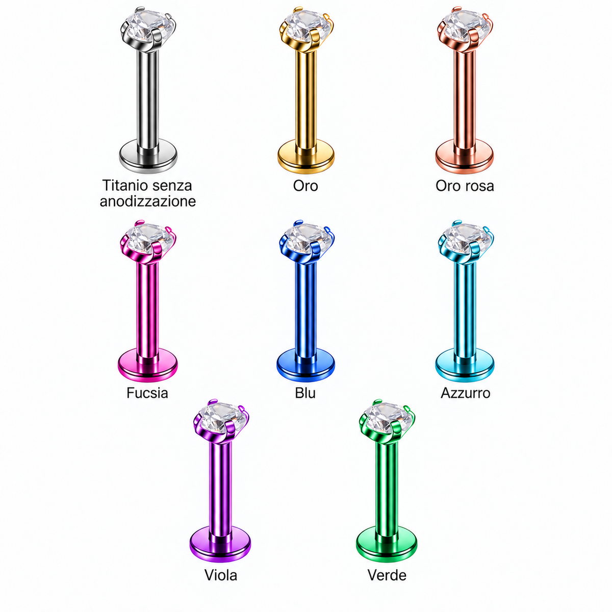 Piercing Labret Threadless "Solitaire" - Titanio [S009]