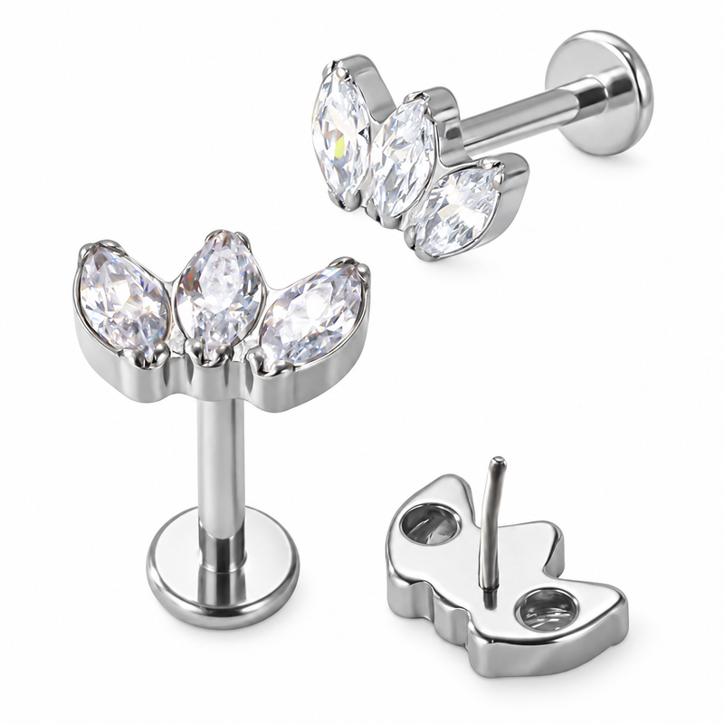 piercing anallergico certificato titanio marquise zirconi labret